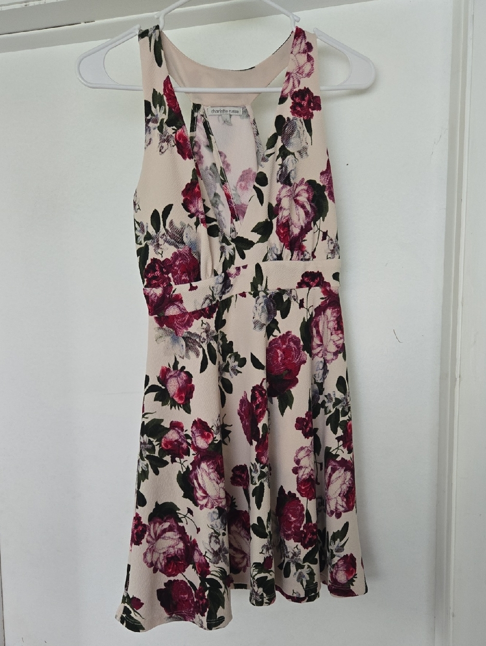 Charlotte Russe Blush Cream Dress with Burgundy Floral Print